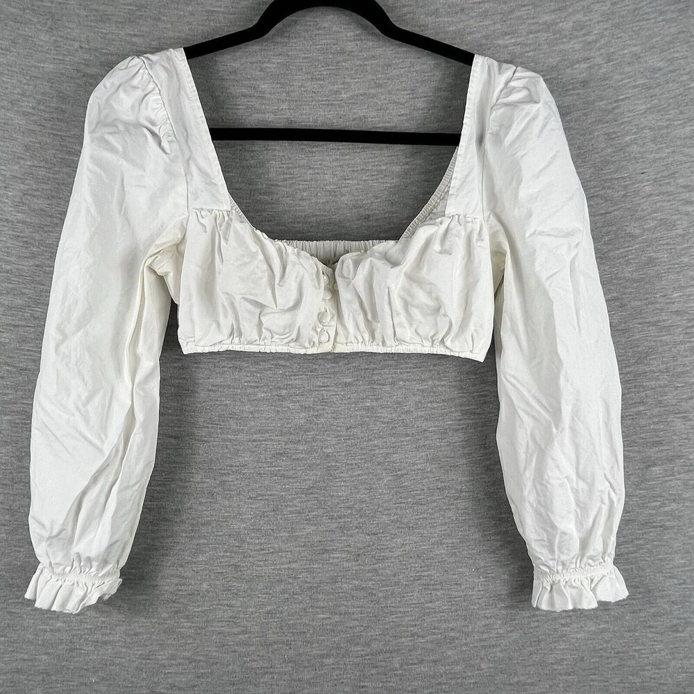 Urban Outfitters Women’s Peasant Top Medium Crop Long Sleeve Shirred Puff Sleeve
